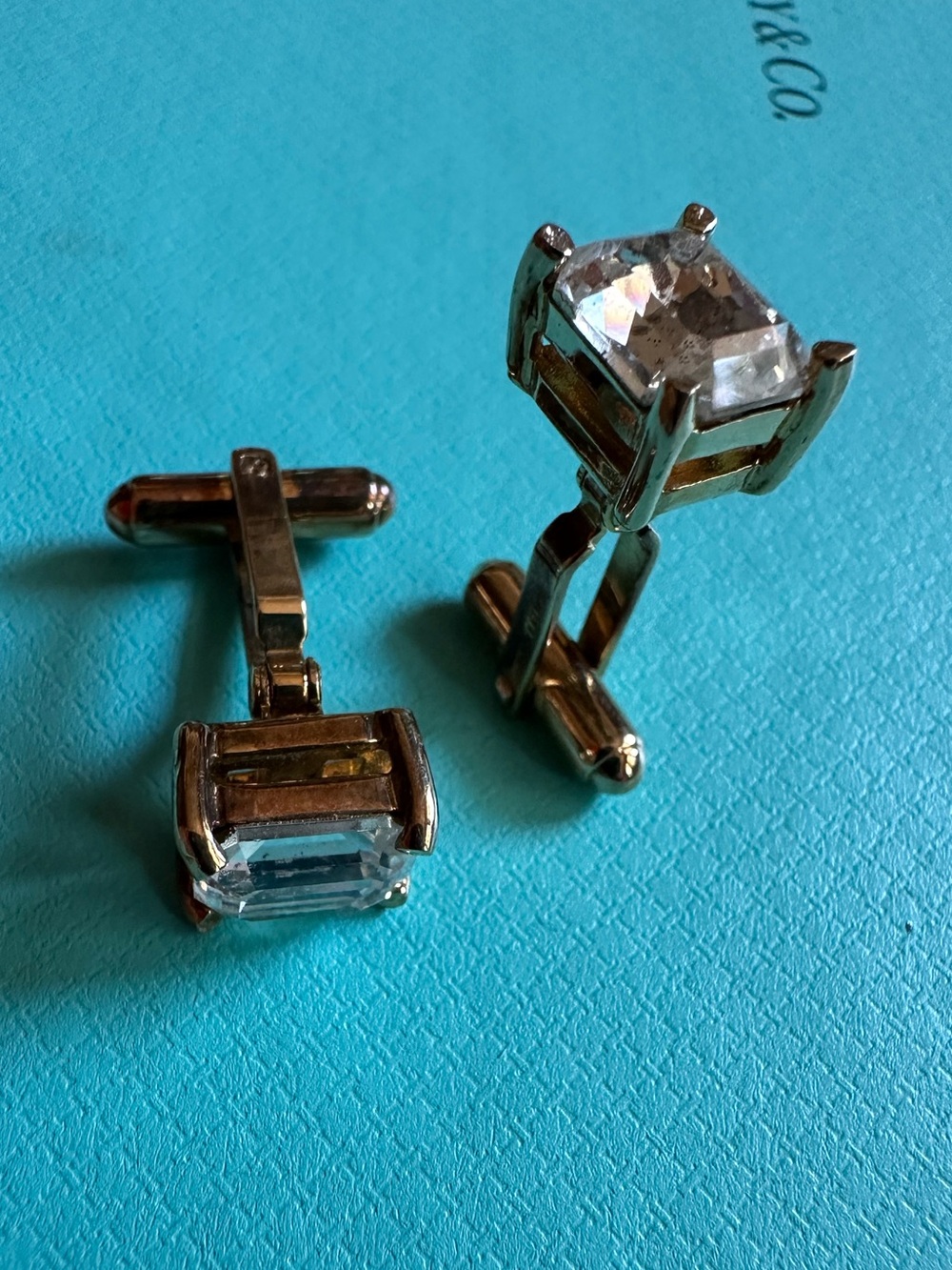 Vintage Sterling Silver Gold Tone Simulated Diamond Cufflinks